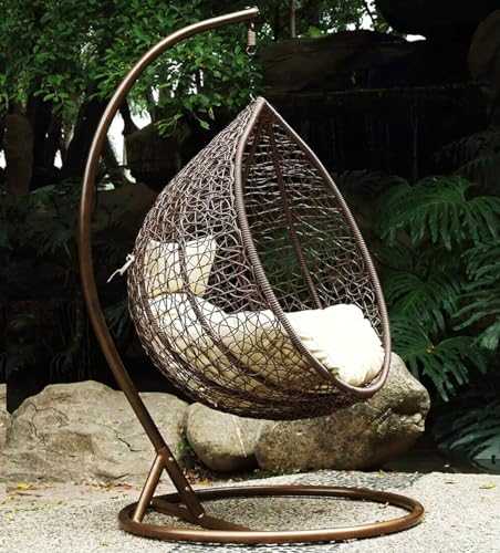 Chair Hanging Rattan Swing Patio Garden Weave Egg with Cushion in or Outdoor (Medium, Brown)