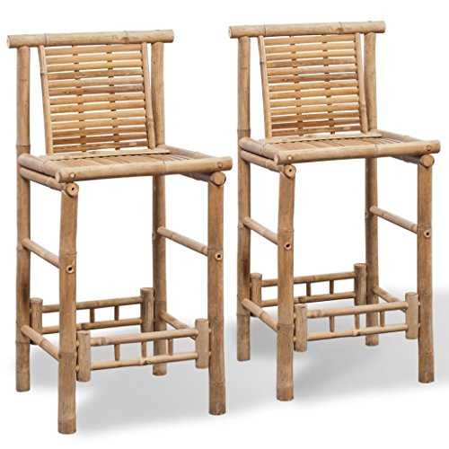 vidaXL 2x Bar Stool Bamboo Chair Seat High Backrest Footrest Kitchen Furniture