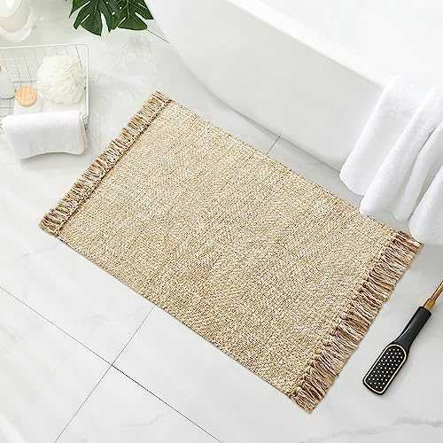 MitoVilla Boho Bathroom Small Rug 2'x3', Tan Cream Cotton Woven Throw Rugs for Living Room, Modern Farmhouse Washable Kitchen Rugs, Area Rugs Floor Mat with Tassel for Entryway, Hallways