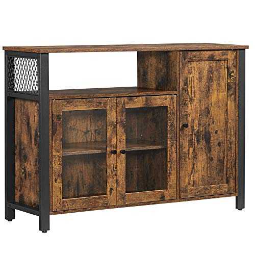 VASAGLE Storage Cabinet, Sideboard, Buffet Table with 3 Doors, For Dining Room, Living Room, Kitchen, 110 x 33 x 75 cm, Industrial Style, Rustic Brown and Black LSC096B01