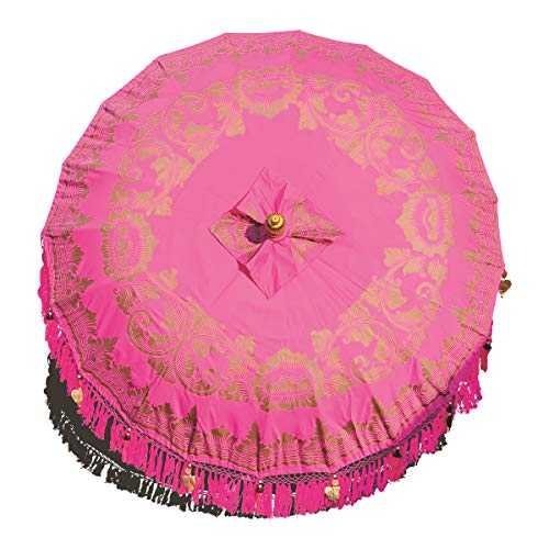 Maisonica Bali Handmade Sun Parasol Hardwood Garden Umbrella Pink and Gold (base not included)
