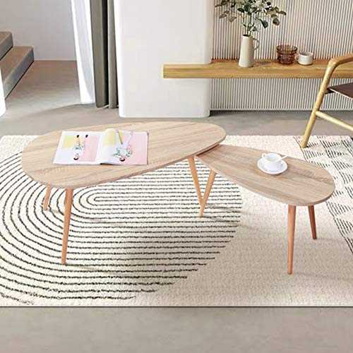 GOLDFAN Triangle Solid Wood Coffee Table Set Nest of 2 Tables Morden Sofa Coffee Side Table for Living Room Office Furniture