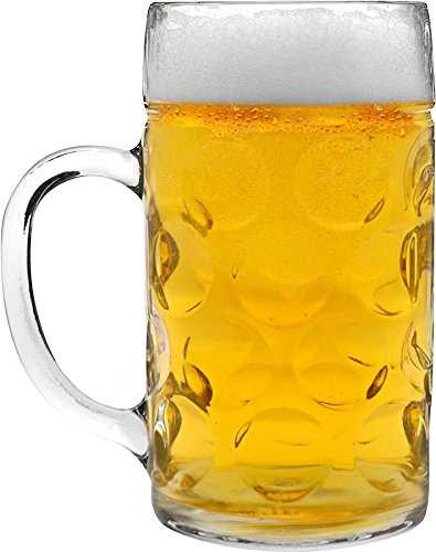 Rink Drink German Beer Stein Mug - Large Dimpled Glass Tankard with Handle - 1.3L (2 Pints)