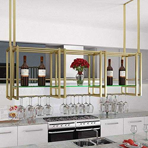 AERVEAL Wine Enthusiast Ceiling Wine Racks with Glass Compartment Iron Bottle Organizer for Cocktail or Champagne Flutes for Kitchen Bar Pubs or Restaurants Rack,80Cm(31.5In),80Cm(31.5In)