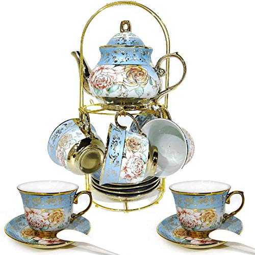 ruxinggu 20 PCS Tea Set Ceramics Tea Set Afternoon Tea Set Adult Tea Set Gift Tea Set Can Drink Coffee Strong Tea Blue