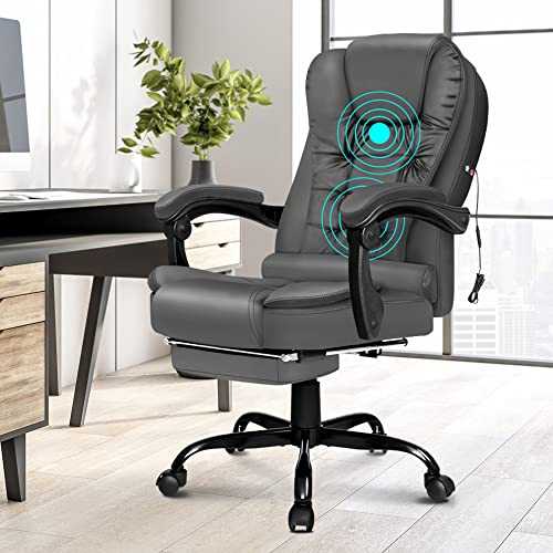 ELFORDSON Massage Office Chair Faux Leather Chairs with Footrest Ergonomic Executive Swivel Reclining for Home Computer Desk Chair (Massage Grey)