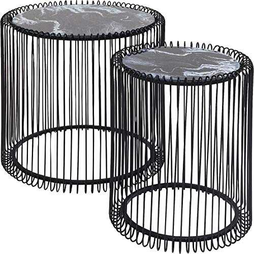 Kare Side Tables Round Wire Black Marble Set of 2