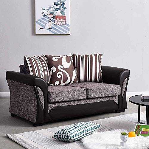 YRRA 2 Seater Sofa Faux Leather and Fabric Corner Sofa with Upholstered Cushions Modern Sofa Couch Settee for Living Room Lounge Office (Brown 2 Seater)