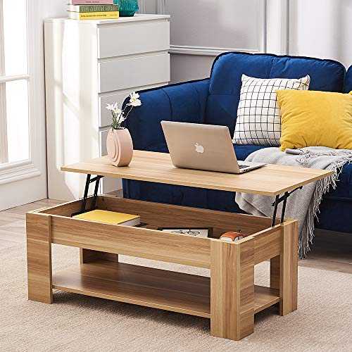 Lift Up Top Coffee Table, Wooden Coffee Tea Table with Sliding Top & Large Hidden Storage Space Living Room Furniture (Oak)