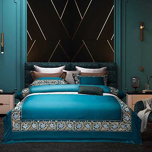 SDGF-YTR Duvet Cover4 Pieces Set High-end Luxury Jacquard Satin Embroidered Hotel Quality Duvet/Quilt Cover Bedding Sets with Pillow Cases(Size: King/Queen) (Queen)