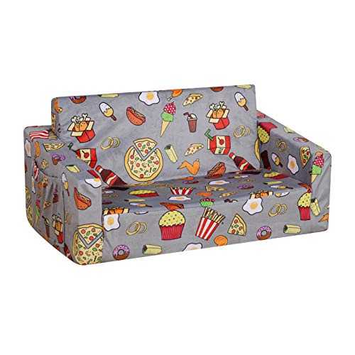 PWTJ Kid Sofa Couch, Double Seat 2 in 1 Flip Open Children Foam Sofa for Ideal Kid Gift (Grey)