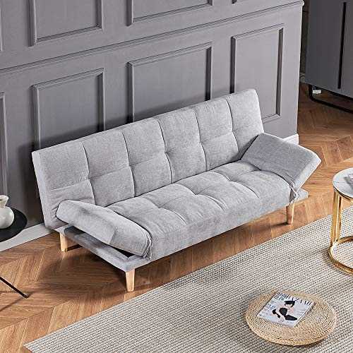 Homesailing EU 3 Seater linen Fabric Foldable Sofa Bed Settee Bed with Solid Wood Legs Recliner Couch Bed Modern Small Space Sofa Bed for Living Room Office Reception Room