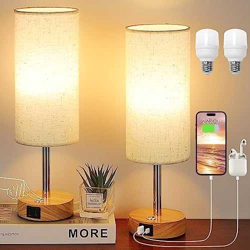 Aooshine Bedside Lamps Set of 2 Touch Table Lamps with USB-C USB-A Charging Ports, 3 Way Dimmable Bedside Lamp for Bedrooms, Small Touch Lamps for Living Room (Bulb Included)