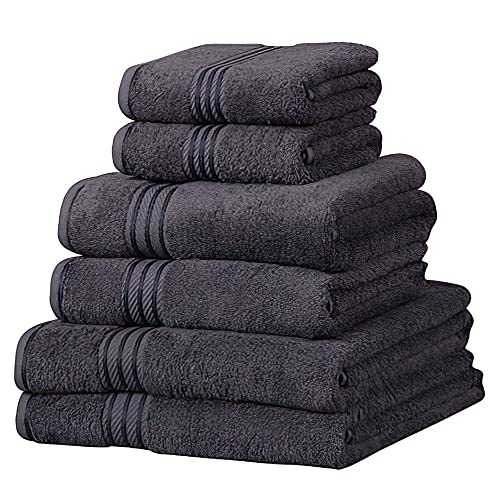 Linens Limited Supreme 100% Egyptian Cotton 500gsm 6 Piece Hotel Towel Set, Charcoal