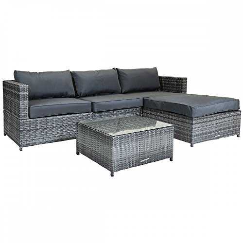 Charles Bentley L-Shaped 3 Seater Outdoor Rattan Furniture Lounge Set Grey