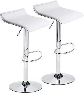 Adjustable Swivel Barstools, PU Leather with Chrome Base, Counter Height Hydraulic Pub Kitchen Counter Chairs,Set of Two,2 white