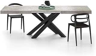 Mobili Fiver, Emma 160(240) x90 cm Extendable Table, Concrete Grey Effect with Black Crossed Legs, Made In Italy