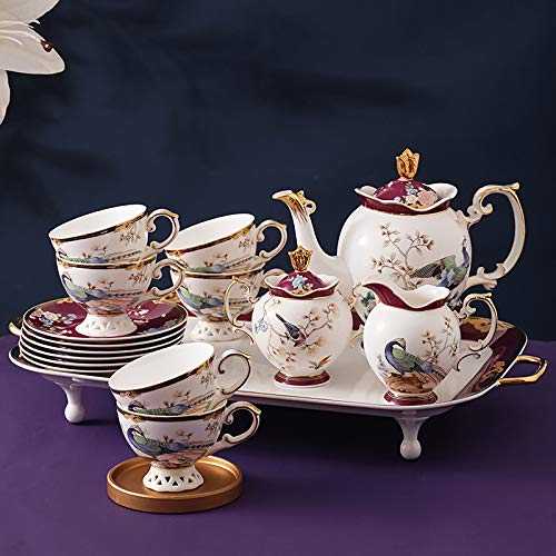 ZQJKL 16 Pieces Tea Cup and Saucer Set, Tea Sets for Adults, Porcelain Tea Set High-grade Bone China Coffee Cup Sets Wedding Gift,B