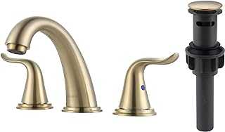 WOWOW Widespread Bathroom Faucet Brushed Gold Bathroom Sink Faucet 3 Hole Vanity Faucet 2 Handle Basin Faucet 8 Inch Mixer Tap with Pop Up Drain and Supply Hose