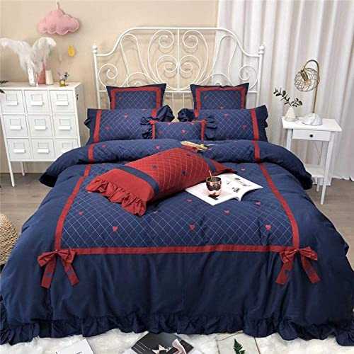 HJRBM 4/7pcs Luxury Bedding Set Embroidery Duvet Cover Flat Sheet Pillowcase Quilt Cover Girls Bed Set,4,King Size 4pcs (4 King size 7pcs)