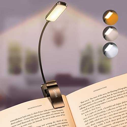 Gritin 9 LED Clip on Book Light, 3 Eye-Protecting Modes Flexible Reading Light Book Lamp (Warm&Cool White Light) -Stepless Dimming, Rechargeable, Long Battery Life, 4-Level Power Indicator