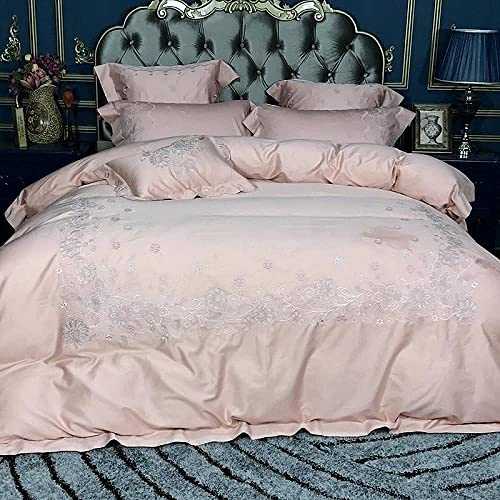 HJRBM Luxury Bedding Set Lace Egyptian Cotton Embroidery Wedding Bed Set Cotton Bed Sheets Duvet Quilt Cover Set,3,Queen Size 4pcs (2 Queen Size 4pcs)