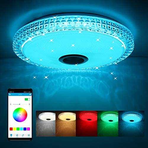 AEUWIER 72W Music Ceiling Light, 15.72 Inch Ceiling Lamp with Bluetooth Speaker and APP Remote Control, 85-265V Dimmable Drop Ceiling Light, RGB Home Party Light for Kids Room Bedroom Living Room