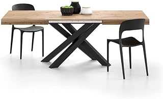 Mobili Fiver, Emma 140(220) x90 cm Extendable Table, Rustic Oak with Black Crossed Legs, Made In Italy