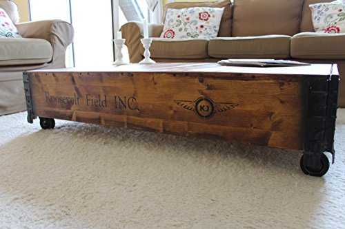 Uncle Joe´s Wooden Coffee table Roosevelt Field Size L in Light Brown in vintage style shabby chic, walnut