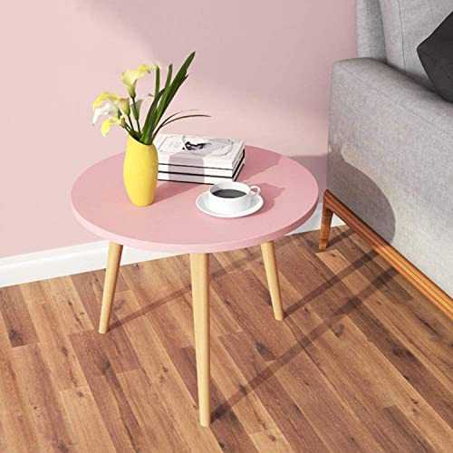 IFJA Coffee Table Pink Modern Round Table with Three Solid Wooden Legs and Wear Resistant Surface | Nightstand Easy Assemble Bedside Coffee Table for Living Room | A Space Saving Solution | 6x40x41cm