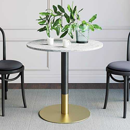 Nathan James Lucy Small Mid-Century Modern Kitchen or Dining Table with Faux Carrara Marble Top and Brushed Metal Pedestal Base, Black/Gold
