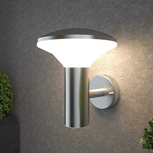 NBHANYUAN Lighting® Outside Lights Mains Powered LED Outdoor Wall Light Silver Stainless Steel Exterior Light IP44 Weatherproof 3000K Warm White for Porch 1000LM