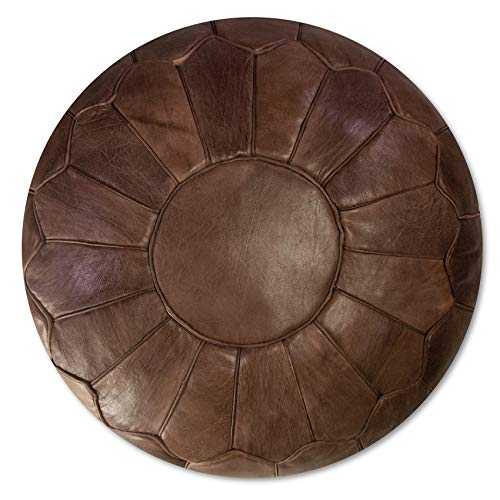 Premium XL Leather Pouffe - Handmade - Delivered stuffed - Ottoman, footstool, floor cushion (Chocolate)