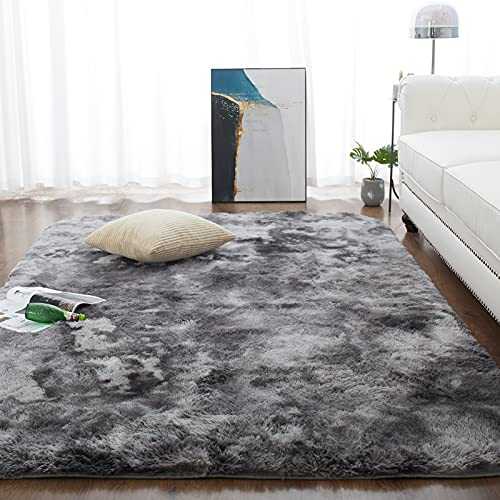 Soft Touch Rugs Living Room Large Fluffy Rug Antiskid Shaggy Rug Area Rugs Modern Tie-dye Floor Carpet for Bedroom Kids Rooms Decor by CHOSHOME, Dark Grey/Black 120 x 180cm