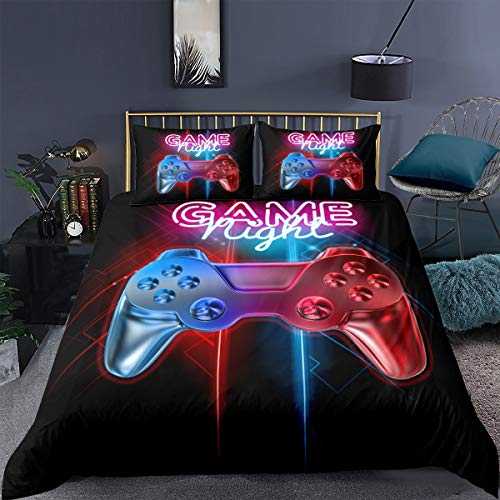 Loussiesd King Gamer Printed Comforter Cover Set Multi-color Gamepad Duvet Cover Video Game Controller Bedding Set for Kids Teens Boys,Luxury Room Decoration 3 Pcs Bedding Set with 2 Pillow Case