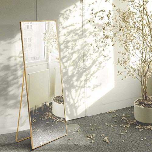 Beauty4U Full Length Mirror 140x40cm Free Standing, Hanging or Leaning, Large Floor Mirror with Gold Aluminum Alloy Frame for Living Room or Bedroom