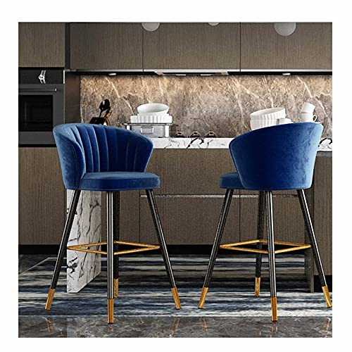 URINGO Blue Modern Flannel Bar Stools with Back, High Stool,Bar Chairs Creative Fabric for Coffee shop, Bar Stools, Set Of 2