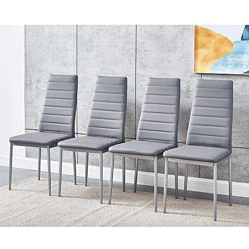 Panana Modern Gorgeous 4 Faux Leather Chairs Set Dining Kitchen Room Chair (Grey 4 Chairs Only)