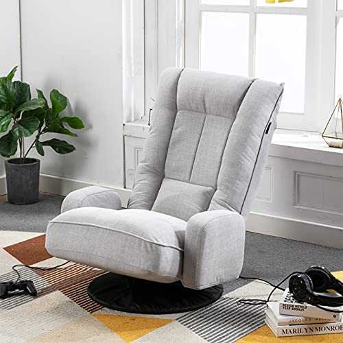 Artechworks Linen Folding Sofa Chair 360° Swivel Floor Gaming Lazy Sofa Chair with Arms,6-Position Adjustable Leisure Recliner Lounge Chair for Reading,Gaming,Living Room,Bedroom,Office,Grey