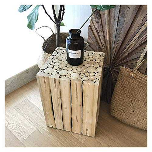 zlw-shop Sofa Table for Living Room Solid Wood Square End Table Sofa Side Table Bedside Table Square Stool Coffee Table, Natural Wood Grain, 13.8"× 13.8"× 18.1" End Table