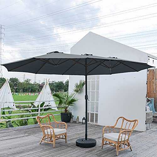 DKIEI 2.7x4.6m Outdoor Garden Double-Sided Parasol Sun Shade Patio Umbrella Shelter Canopy with Crank Handle & Water Tank Base for Commercial and Residential Use, Dark grey