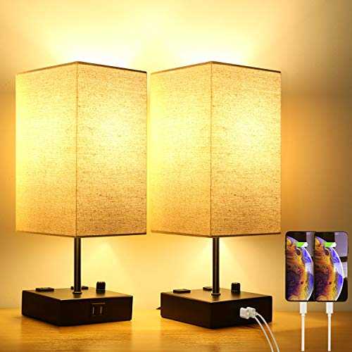 YYOJ Upgraded Fully Dimmable USB Bedside Table Lamp Set of 2, Nig