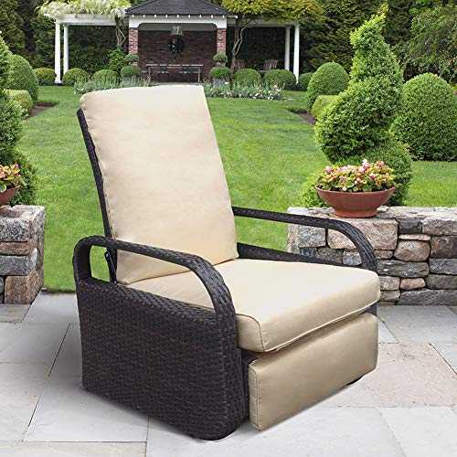 ATR ARTTOREAL Outdoor Resin Wicker Patio Recliner Chair with Cushions, Patio Furniture Auto Adjustable Rattan Sofa, UV/Fade/Water/Sweat/Rust Resistant, Easy to Assemble (Khaki)
