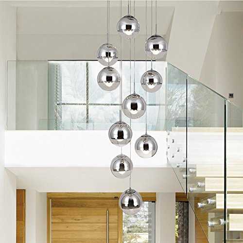 Modern Staircase Chandelier 10 Glass Balls Creative Personality Living Room Light Fixture Minimalist Long Pendant Light, 40 * 200cm (Color : Silver)