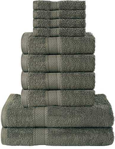 Daily Use Dark Grey 10 Piece Bath Towel Hand Towels Face Towel Bale Set - 500 GSM 100% Cotton, Soft Feel, Quick Dry, Highly Absorbent, Oeko-Tex Standard 100, Bathroom Accessories (Graphite Grey)