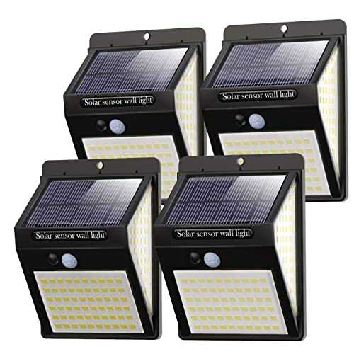 [4 Pack] 140LED Solar Security Lights Outdoor, Litogo Solar Motion Sensor Lights 270ºWide Angle Waterproof Solar Powered Durable Wall Lights Outside 3 Modes for Garden Fence Door Yard Garage Pathway