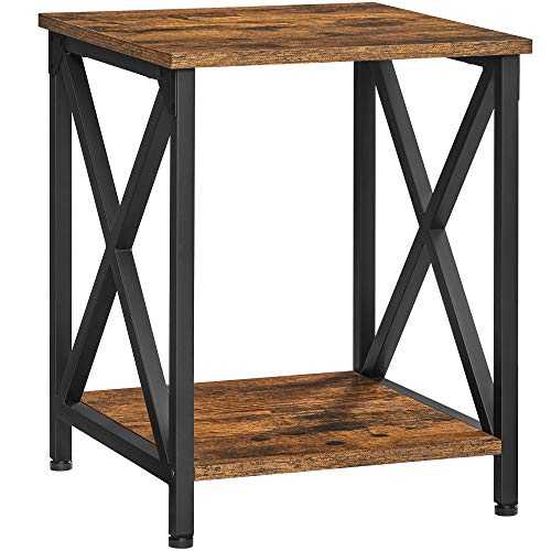 VASAGLE Side Table, End Table with X-Shape Steel Frame and Storage Shelf, Nightstand, Farmhouse Industrial Style, 40 x 40 x 50 cm, Rustic Brown and Black LET277B01