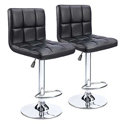 Homall Bar Stools Modern PU Leather Adjustable Swivel Barstools, Armless Hydraulic Kitchen Counter Bar Stool Synthetic Leather Extra Height Square Island Barstool with Back Set of 2(Black)