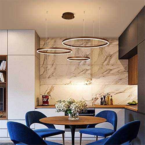 LED Pendant Lamp Dining Tablelamp Pendantlamp Living Roomlamp Dimmable with Remote Control Hanginglamp Modern Chandelier Round Ring Lights Aluminum Acrylic Ceiling Light,Brown,3laps40+60+80cm