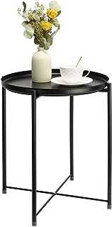 danpinera Tray Metal End Table, Small Round Side Table Sofa Side Table Round Metal Nightstand, Outdoor Side Table Indoor Snack Table Accent Coffee Table Anti-Rust and Waterproof Black…